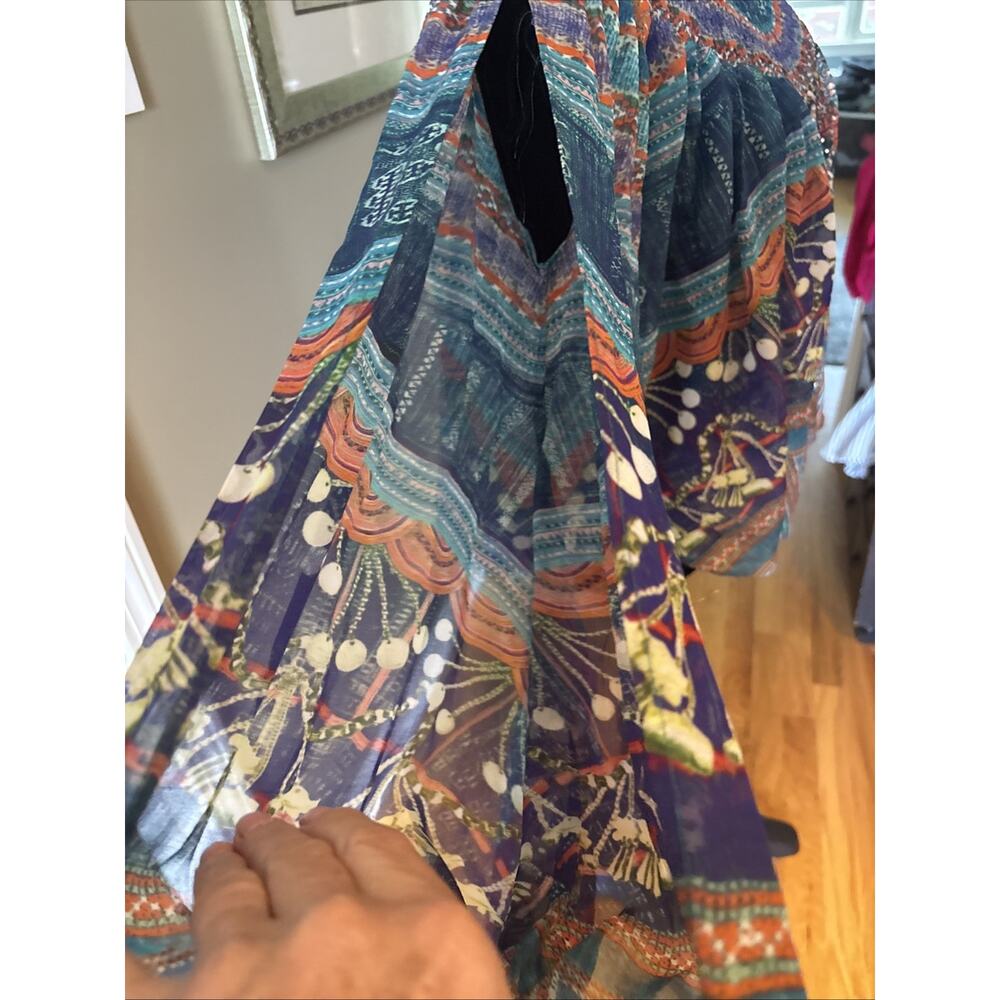 CAMILLA off shoulder or Silk Blouse crystals blue red open sleeve Shirred Cuff L - Picture 7 of 13